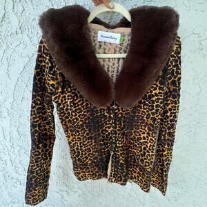 House of sunny leopard fur trim cardigan